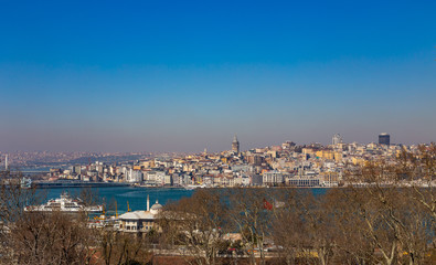 Fototapeta na wymiar View of the Bosphorus Strait, Galata Bridge and Galata Tower in Istanbul, Turkey