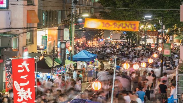 Timelapse of Unrecognizable Crowd at Azabu Juban Festival in Tokyo -Zoom Out-