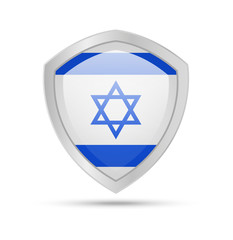 Shield with Israel flag on white background. Vector illustration.