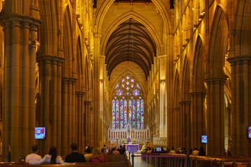 Fototapeta premium Long exposure inside St Mary's Catherdral, Sydney, New South Wales, Australia