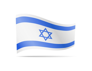 Waving Israel flag in the wind. Flag on white background. Vector illustration
