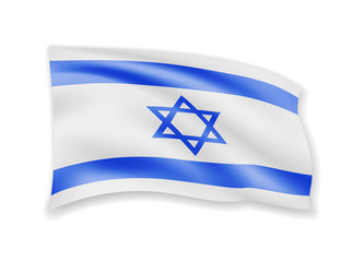 Waving Israel flag on white. Flag in the wind. Vector illustration.