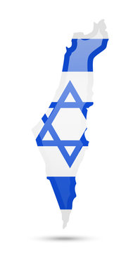Israel flag and outline of the country on a white background. Vector illustration.