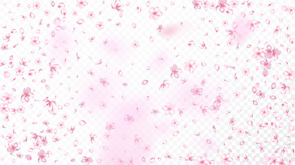 Nice Sakura Blossom Isolated Vector. Pastel Showering 3d Petals Wedding Border. Japanese Funky Flowers Wallpaper. Valentine, Mother's Day Beautiful Nice Sakura Blossom Isolated on White