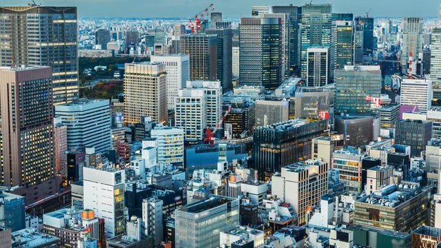 Timelapse Day to Night Transition of Ginza Skyline in Tokyo -Tilt Up-