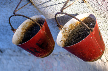 Fire Safety Sand Filled Buckets Use to Prevent Fire