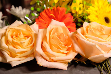 Colorful flowers on grey background.Bouquet of flowers