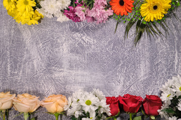 Colorful flowers on grey background.Bouquet of flowers