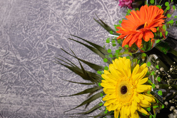 Colorful flowers on grey background.Bouquet of flowers
