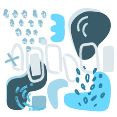 Obraz premium Blue abstract modern and stylish digital background with different shapes. Memphis colorful pattern. Creative forms. 