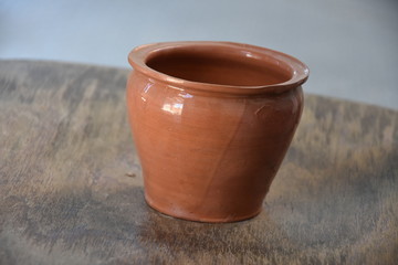 Artistic handmade ceramic clay brown terracotta pots