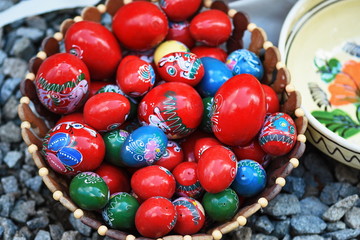 romanian painted easter eggs near  Humor Monastery, ROMANIA. at the fair market