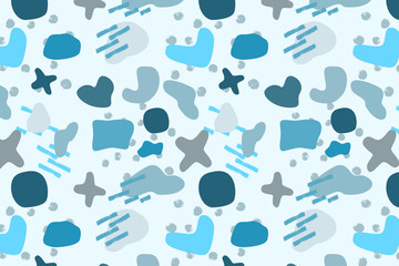 Naklejka na ściany i meble Blue abstract modern and stylish digital background with different shapes. Memphis colorful pattern. Creative forms. 