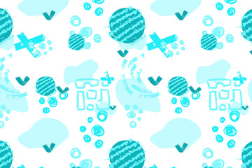 Fototapeta premium Blue abstract modern and stylish digital background with different shapes. Memphis colorful pattern. Creative forms. 