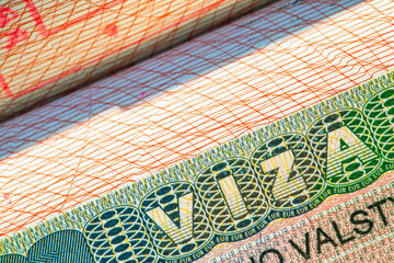 VISA stamp on passport page, marco, background