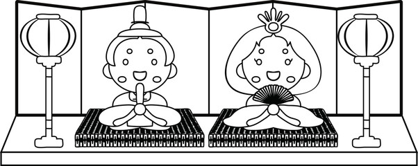 Gorgeous cute Japanese Hina dolls outline
