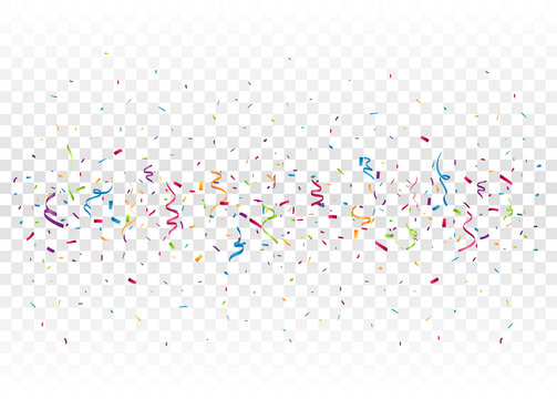 Colorful ribbon and confetti, isolated on transparent background