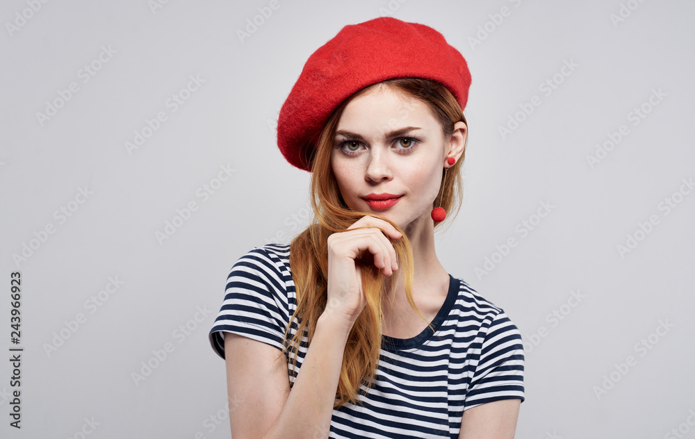 Wall mural woman in beret beauty