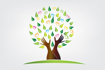 Logo tree hands and hearts symbol icon © glopphy