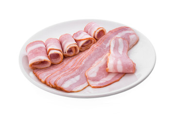 Fresh sliced Bacon isolated on white background.