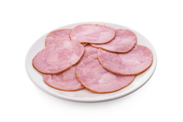 Sliced ham isolated on white background.