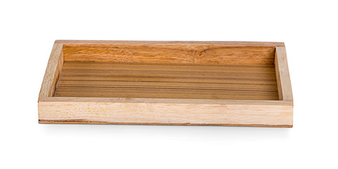 Wooden tray isolated on white background.