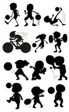 Set of silhouette athlete character