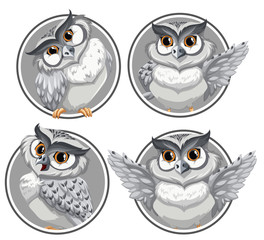 Set of owl on circle template