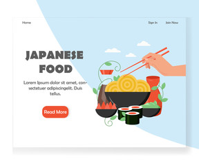 Vector japanese food website landing page design template