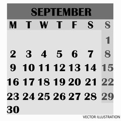 Calendar design month september 2019. Year 2019 calendar. Simple design for calendar 2019. Calendar for organization and business. Week Starts Monday. Vector illustration.