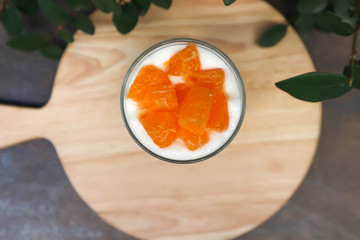 yogurt , yogurt with orange topping