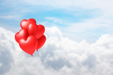 Fototapeta na wymiar 3d illustration balloons heart floating on sky with cloud.