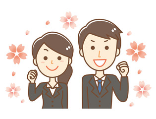 スーツ男女　上半身　桜