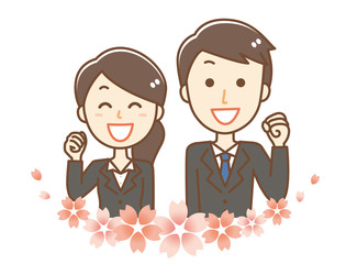 スーツ男女　上半身　桜