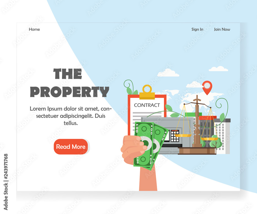 Sticker vector property website landing page design template