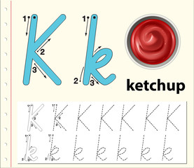Letter K tracing alphabet worksheets