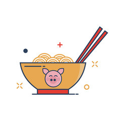 Pig Chinese New Year 2019 Icon | Noodle Icon - with Outline Filled Style