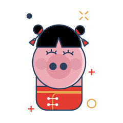 Pig Chinese New Year 2019 Icon | Pig Girl Icon - with Outline Filled Style