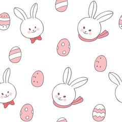 Cartoon Easter day rabbit and colorful egg seamless pattern vector.