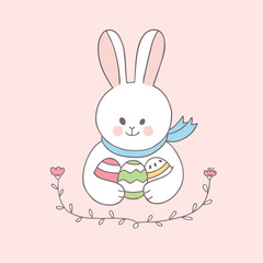 Cartoon Easter day rabbit and colorful egg vector.