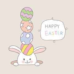 Cartoon Easter day rabbit and colorful egg vector.