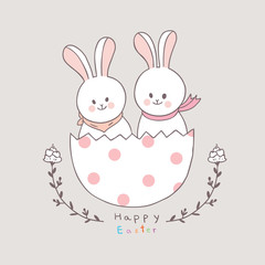 Cartoon Easter day rabbit and colorful egg vector.