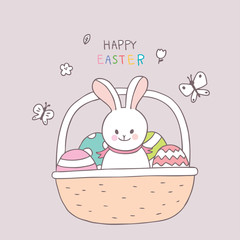 Cartoon Easter day rabbit and colorful egg vector.