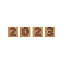 Year 2023 sign on  in pure white background