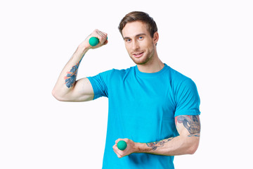 strong man playing sports dumbbells