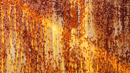Rusty painted metal texture, old iron surface with shabby cracked paint and scratches