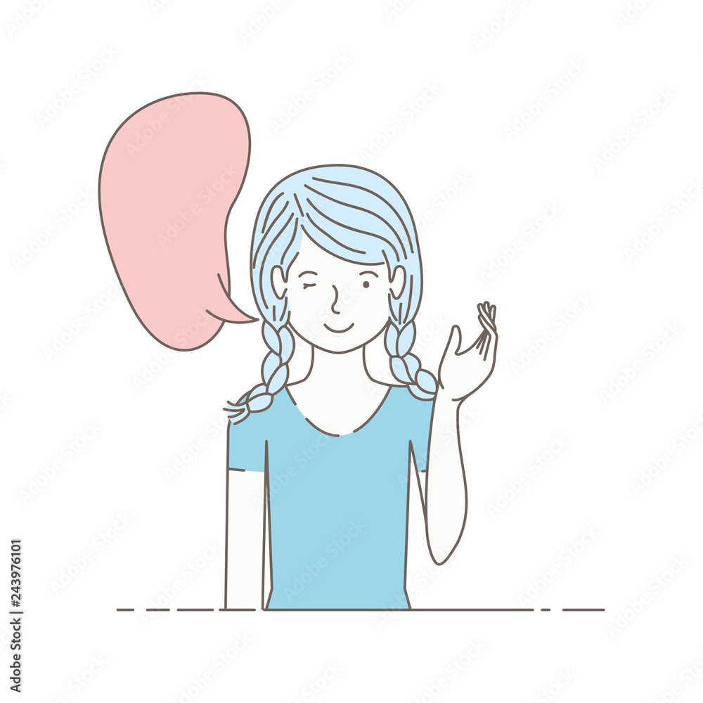 Poster young woman with speech bubble avatar character