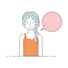 young woman with speech bubble avatar character