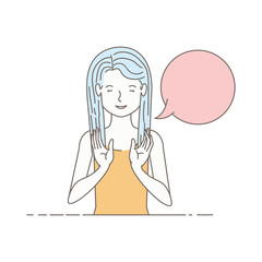 young woman with speech bubble avatar character
