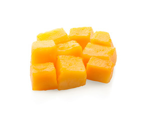 mango cube slices isolated on the white background